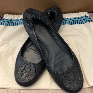 Tory Burch Reva Ballet Flat Leather Matte Navy 🥿 9.5